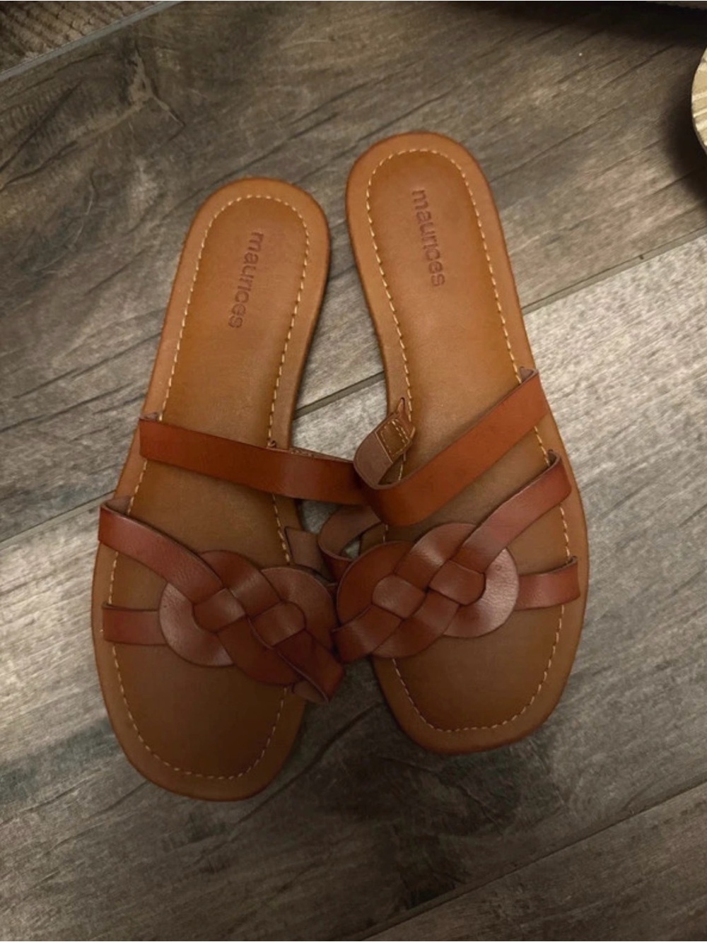 Maurices Brown Braided Leather Slide Sandals